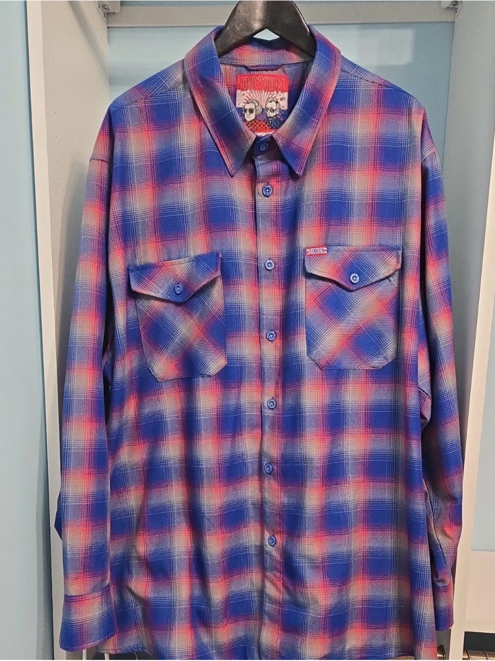 Dixxon The Goat Red/White/Blue Casual Plaid Flannel Button Up Shirt Mens 4XL